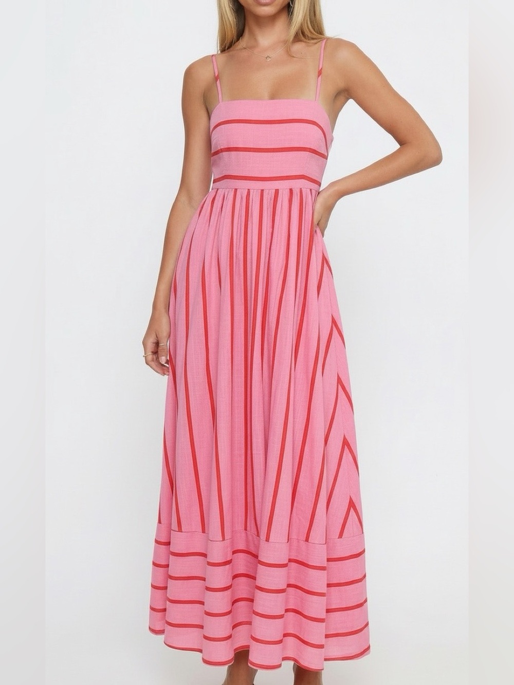 Petal & Pup Pixie Pink and Red Striped Maxi Dress